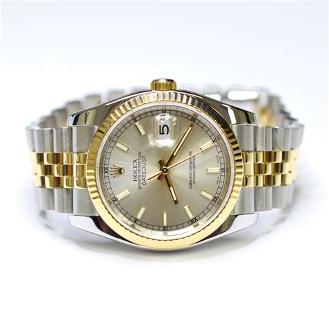 36mm rolex oyster datejust stainless 18kt gold with quickset date